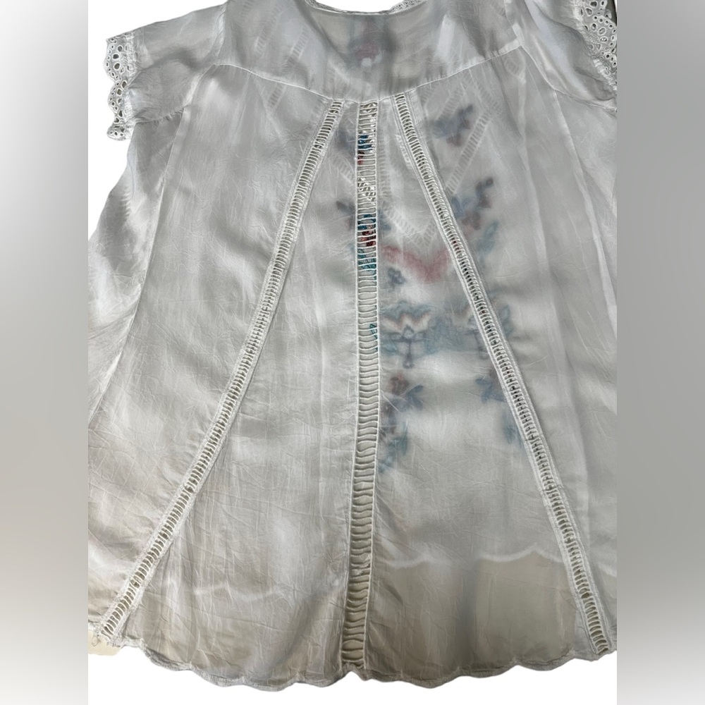JOHNNY WAS Floral Embroidered Cupra Rayon Swing Top Blouse Tunic White Sz S Boho - Picture 8 of 13